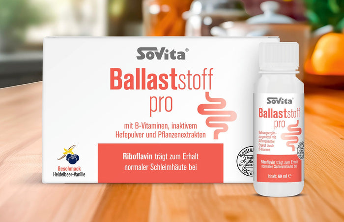 sovita Ballaststoff pro steht auf einem hölzernen Tisch (Frontalansicht) 