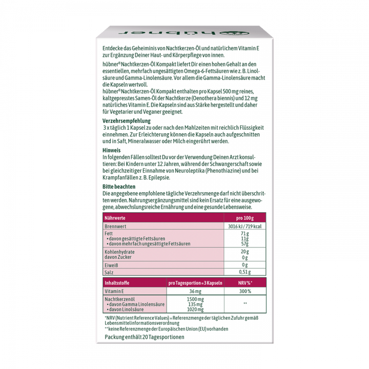 Hübner Nachtkerzen Öl Kompakt 500 mg