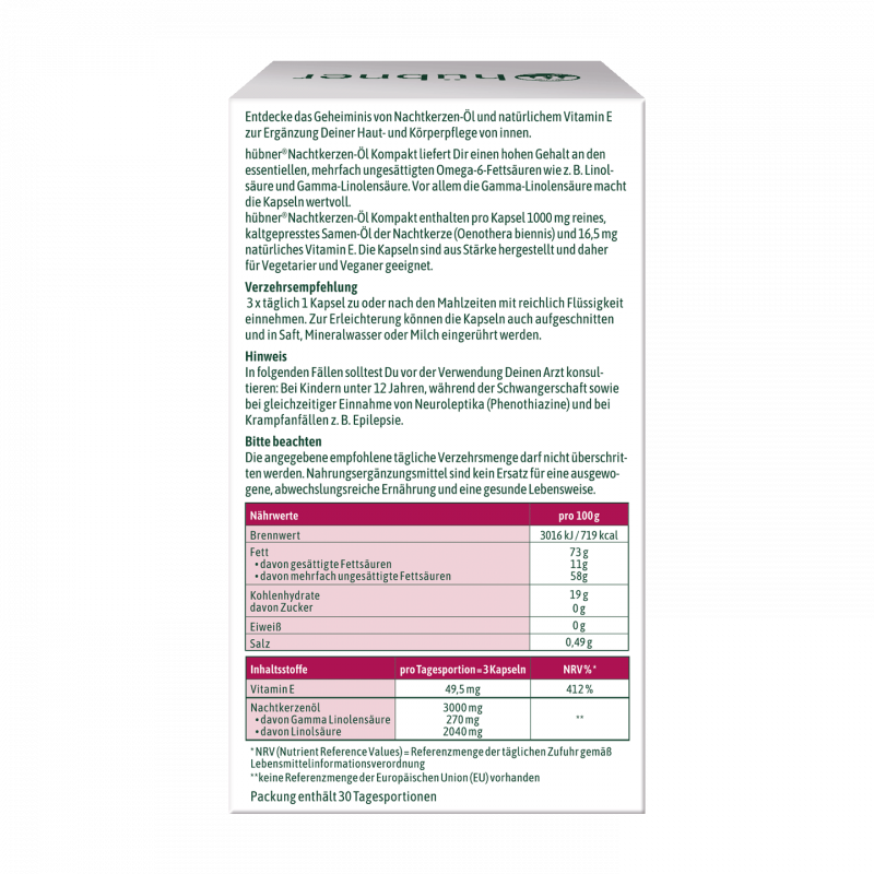 Hübner Nachtkerzen Öl Kompakt 1000 mg