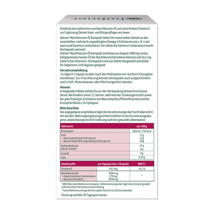 Hübner Nachtkerzen Öl Kompakt 1000 mg