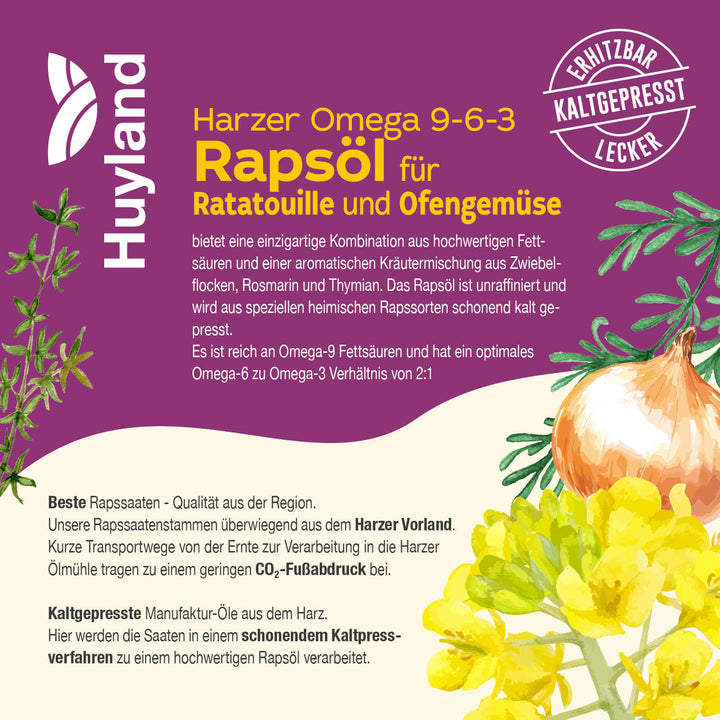 Huyland Harzer Rapsöl für Ratatouille und Ofengemüse (250 ml)
