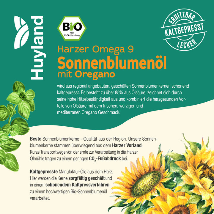 Huyland Harzer Bio Sonnenblumenöl mit Oregano (250 ml)