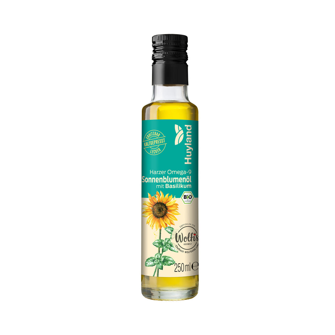 Huyland Harzer Bio Sonnenblumenöl mit Basilikum (250 ml)