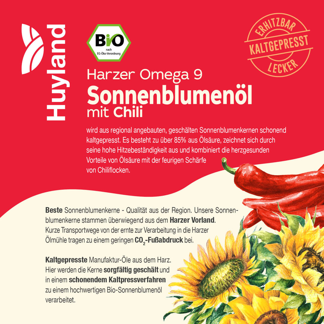 Huyland Harzer Bio Sonnenblumenöl mit Chili (250 ml)