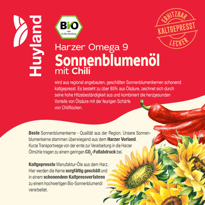 Huyland Harzer Bio Sonnenblumenöl mit Chili (250 ml)