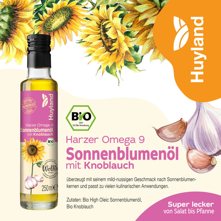 Huyland Harzer Bio Sonnenblumenöl mit Knoblauch (250 ml)