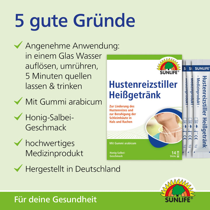 SUNLIFE Hustenreizstiller Heißgetränk (14 Sticks)