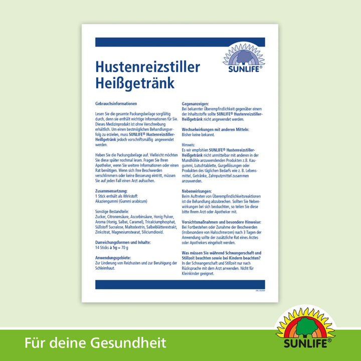 SUNLIFE Hustenreizstiller Heißgetränk (14 Sticks)