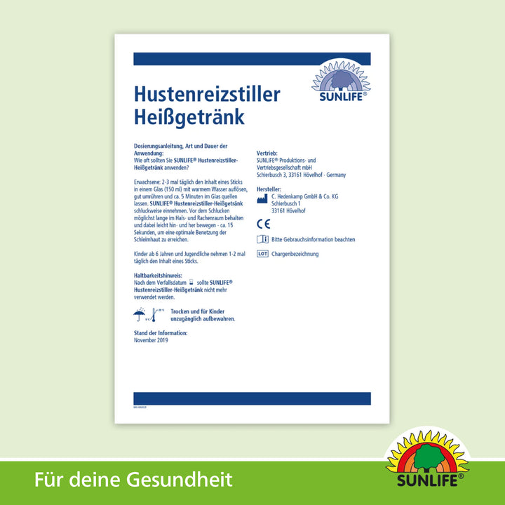 SUNLIFE Hustenreizstiller Heißgetränk (14 Sticks)