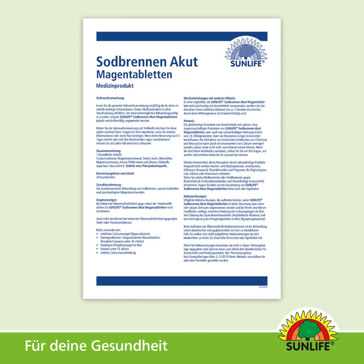 SUNLIFE Sodbrennen Akut Kautabletten (24 Stk.)