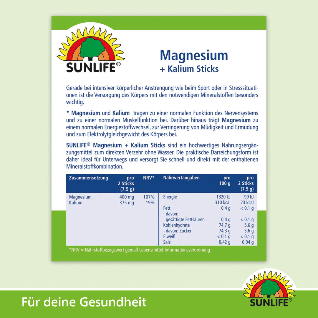 SUNLIFE Magnesium + Kalium (20 Sticks)