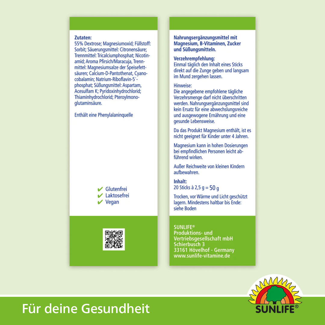 SUNLIFE Magnesium 400 + B-Komplex (20 Sticks)